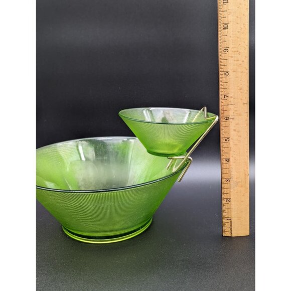 1960s MCM Norse Limelight Chip Dip Set | Federal Glass Green Mid-Century Ribbed - Picture 7 of 9